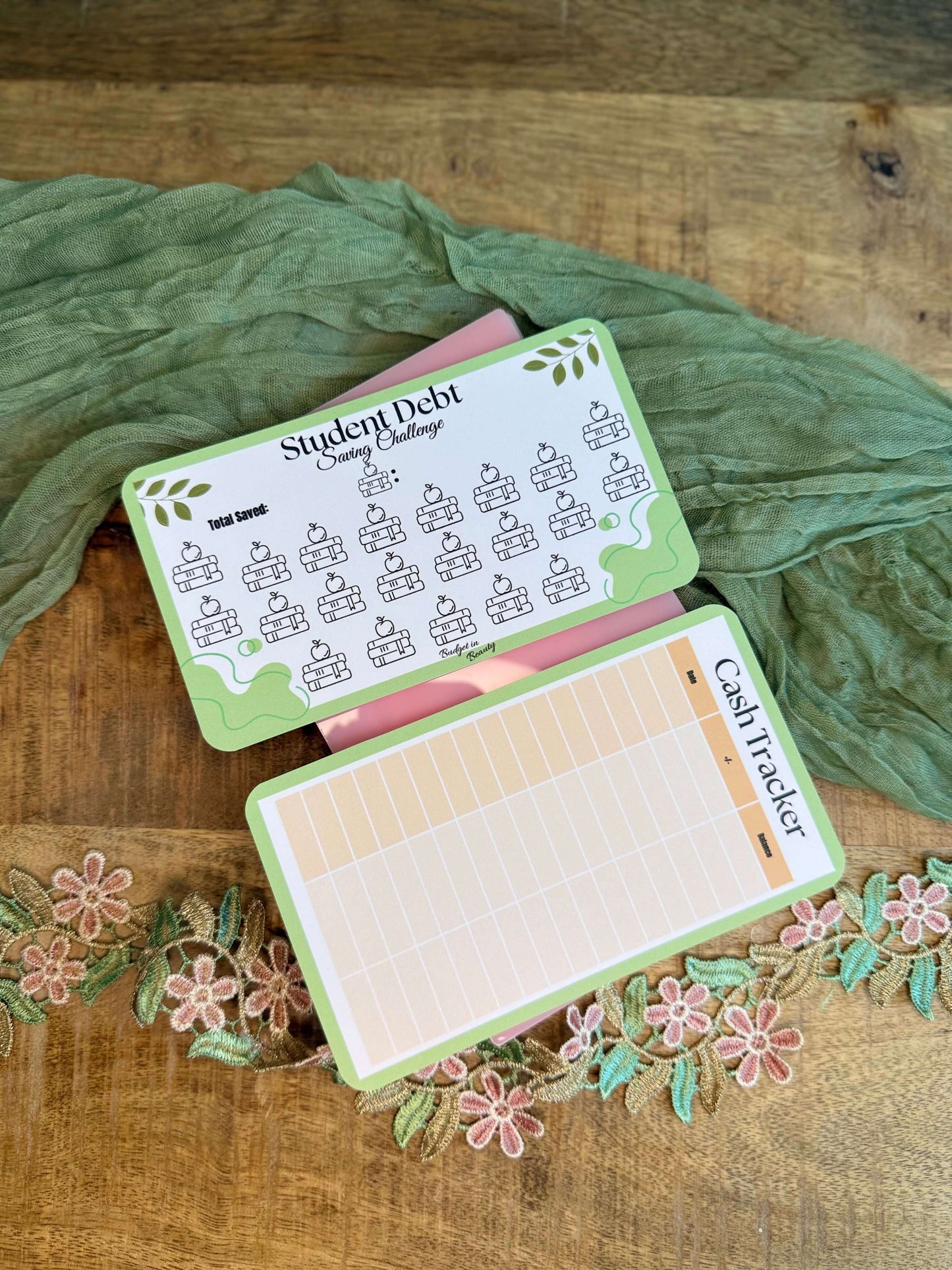 Student Debt Saving Challenge Green| Cashstuffing Budgeting