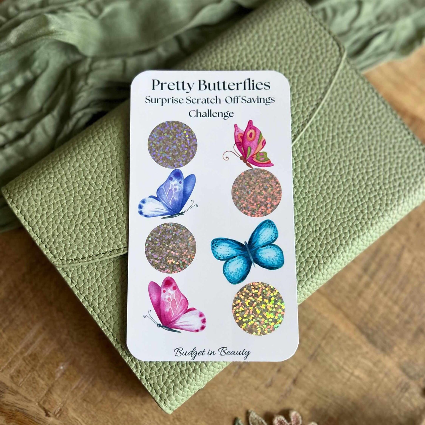 Cute butterflies scratch off saving challenges. Budget cash stuffing