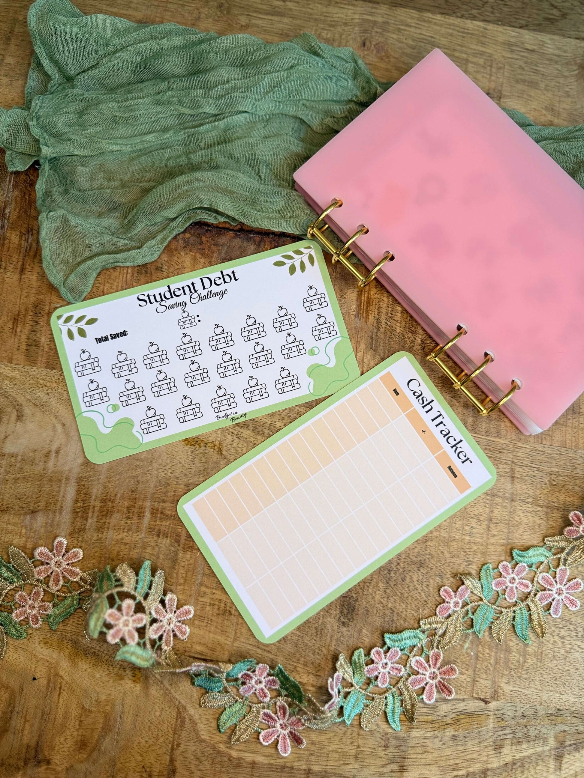 Student Debt Saving Challenge Green| Cashstuffing Budgeting