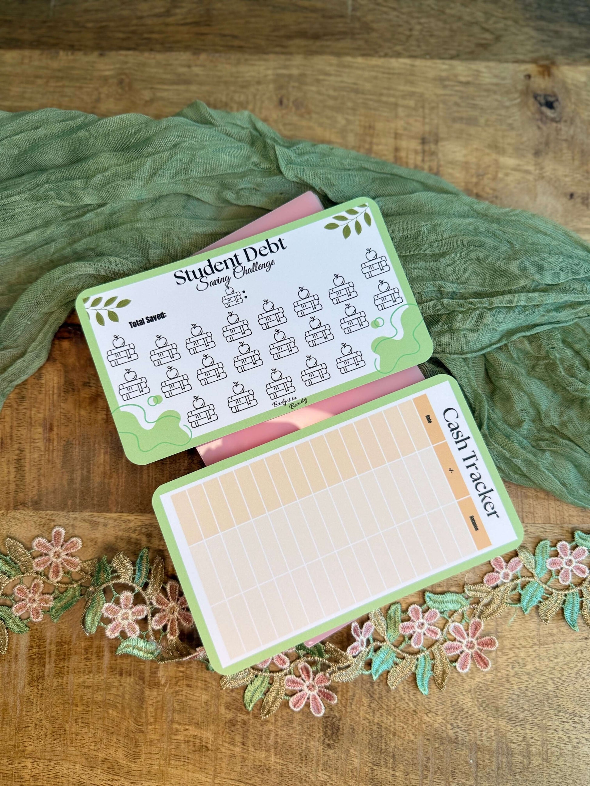 Student Debt Saving Challenge Green| Cashstuffing Budgeting