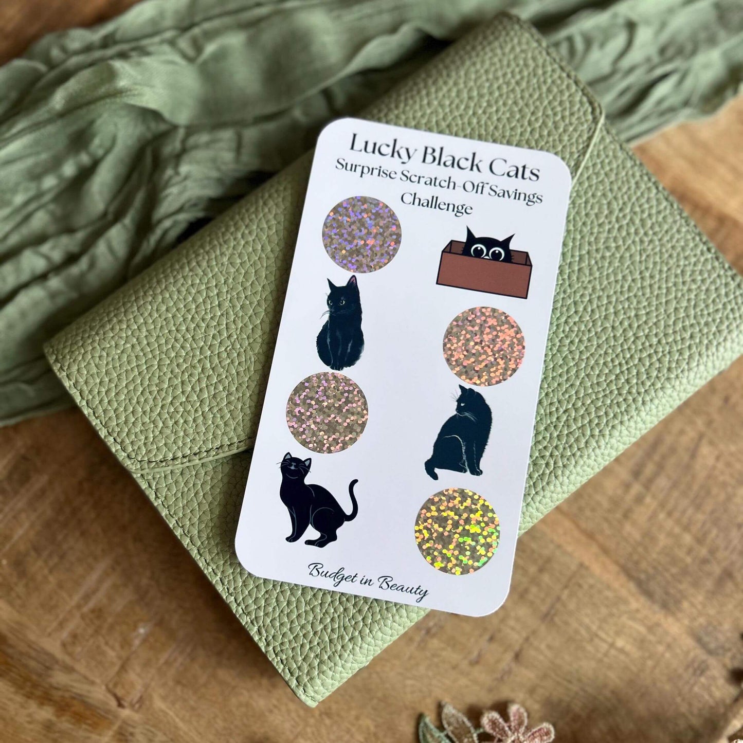 Cute Black Cats Scratch Off Saving Challenges. Budget Cash Stuffing